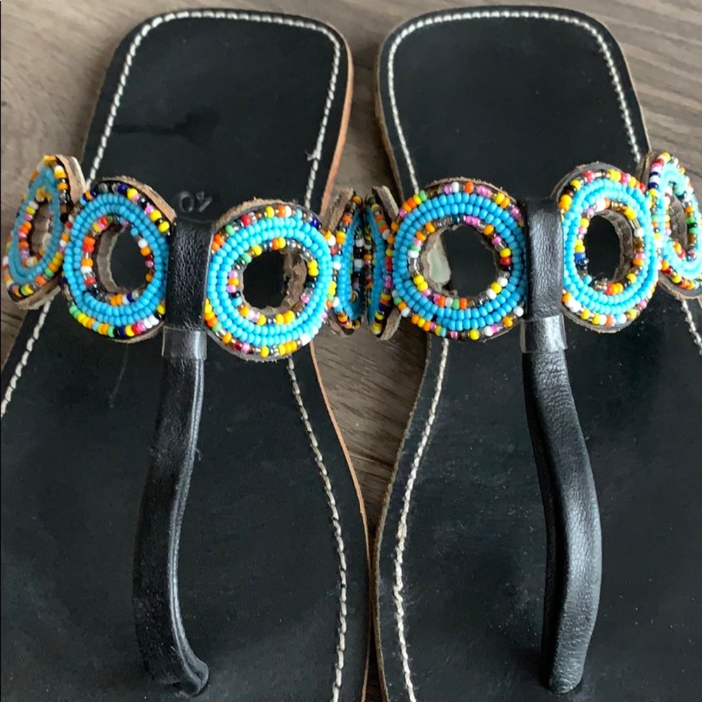 African Hand Beaded Leather Sandals